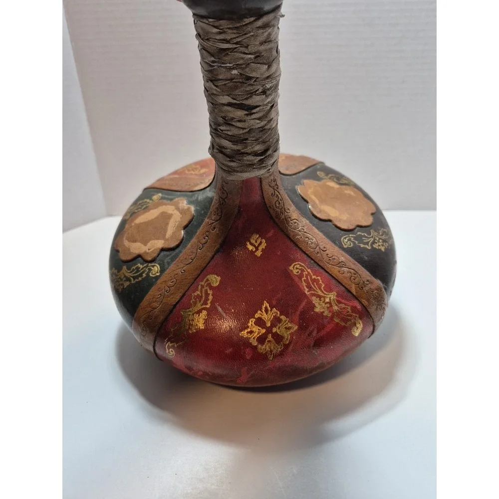 Vtg Italy Leather Covered Wine Bottle Decanter 